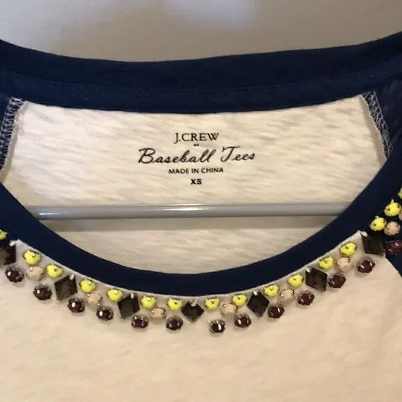 J.Crew beaded baseball tee with raglan sleeves XS - Picture 2 of 4